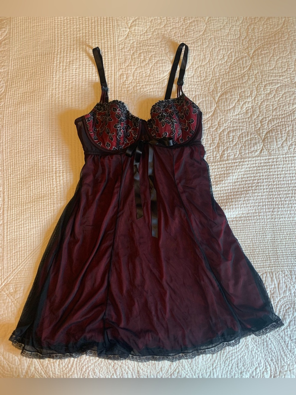 Vintage Y2K Torrid Black Red Lace Underwire Babydoll Chemise